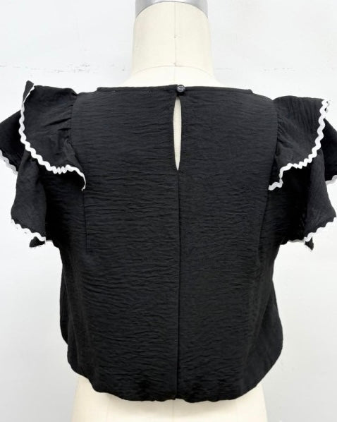 Flutter Ruffle Sleeve Top with Contrast Trim - Halemi & Co.