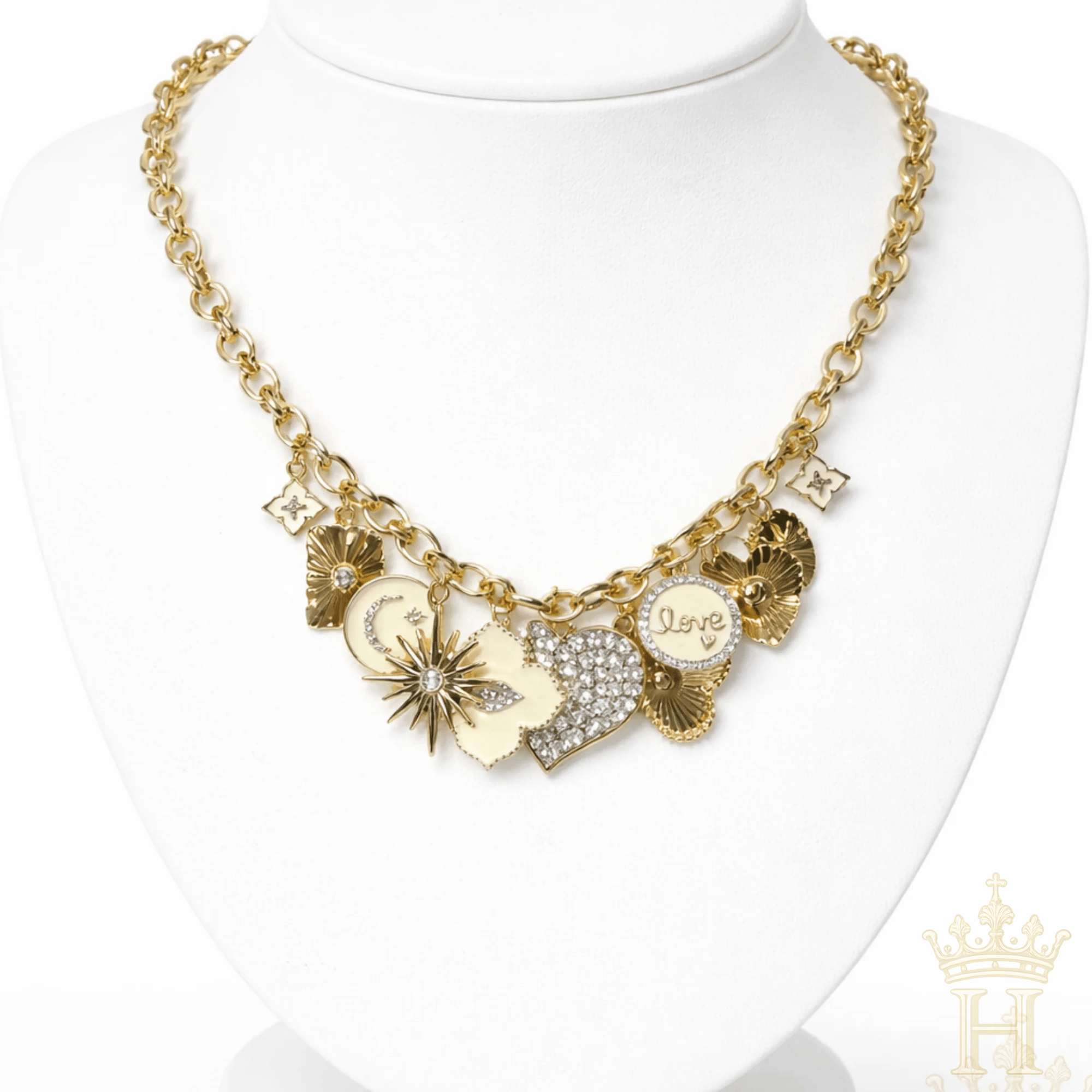 Gold Heart Charm Statement Necklace - Halemi & Co.