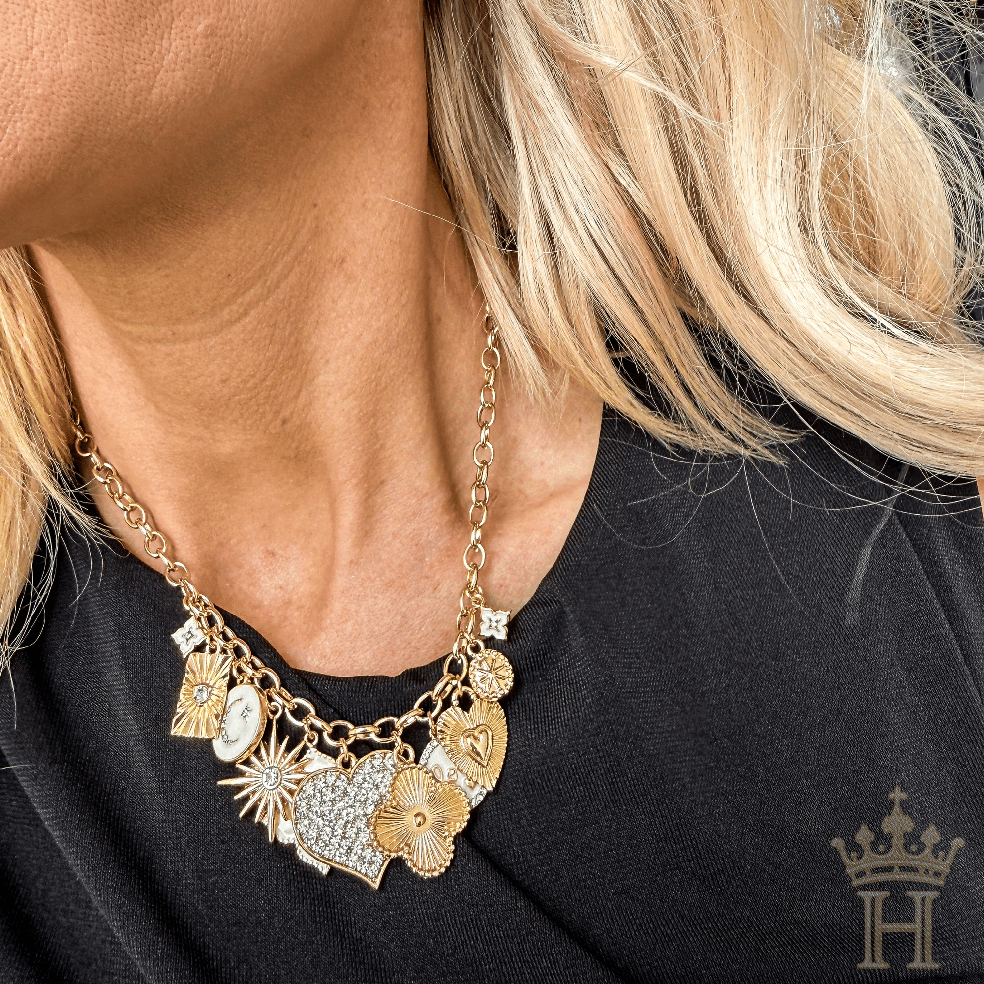 Gold Heart Charm Statement Necklace - Halemi & Co.