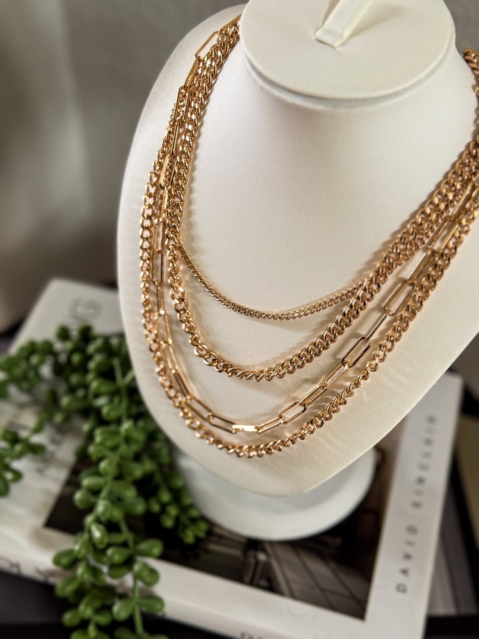 Golden Luxe Layered Chain Necklace & Stud Earring Set - Halemi & Co.