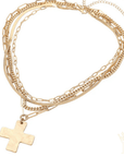 Hammered Cross Multi Chain Necklace - Halemi & Co.