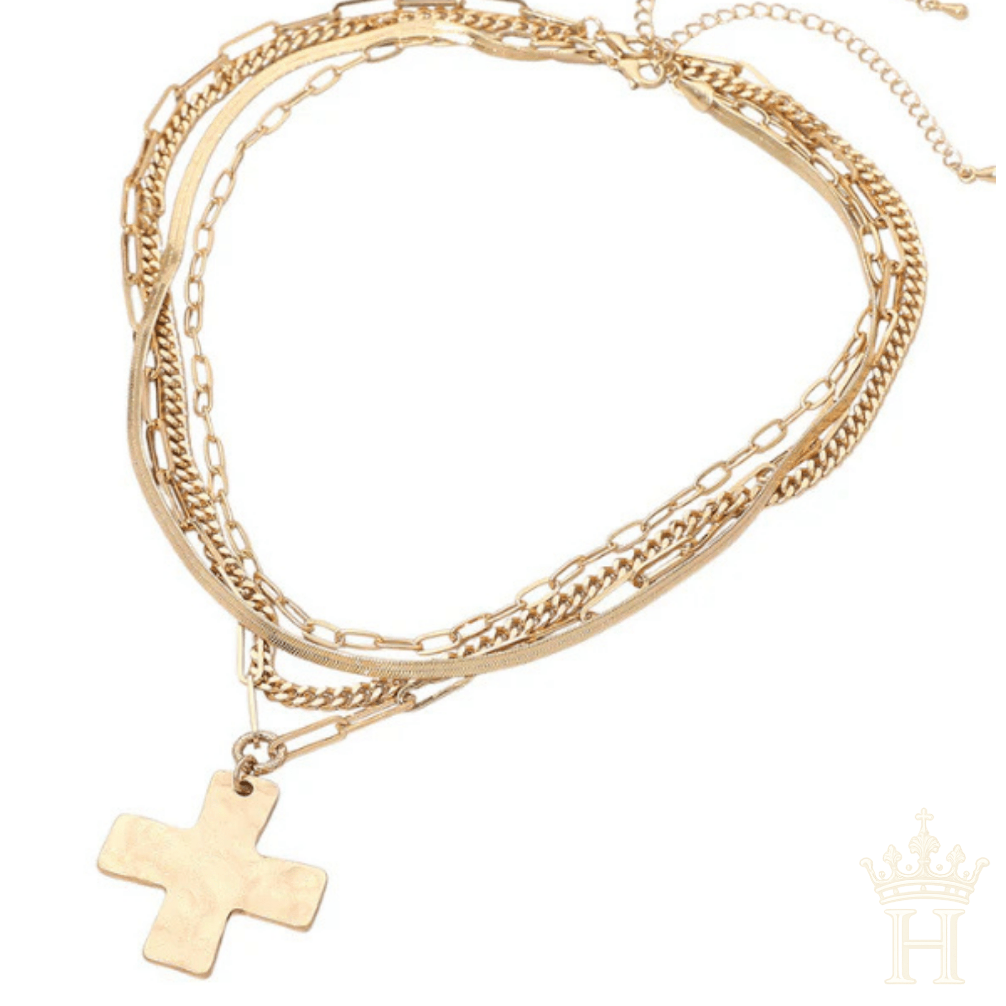 Hammered Cross Multi Chain Necklace - Halemi & Co.