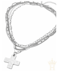 Hammered Cross Multi Chain Necklace - Halemi & Co.