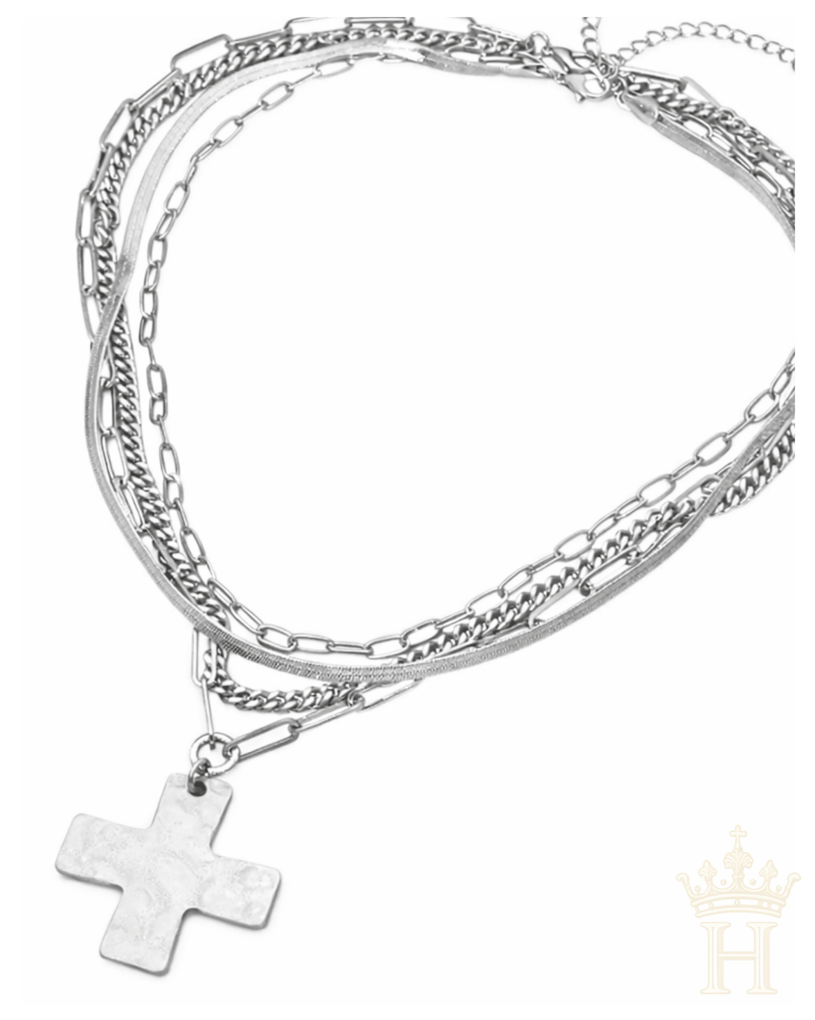 Hammered Cross Multi Chain Necklace - Halemi &amp; Co.