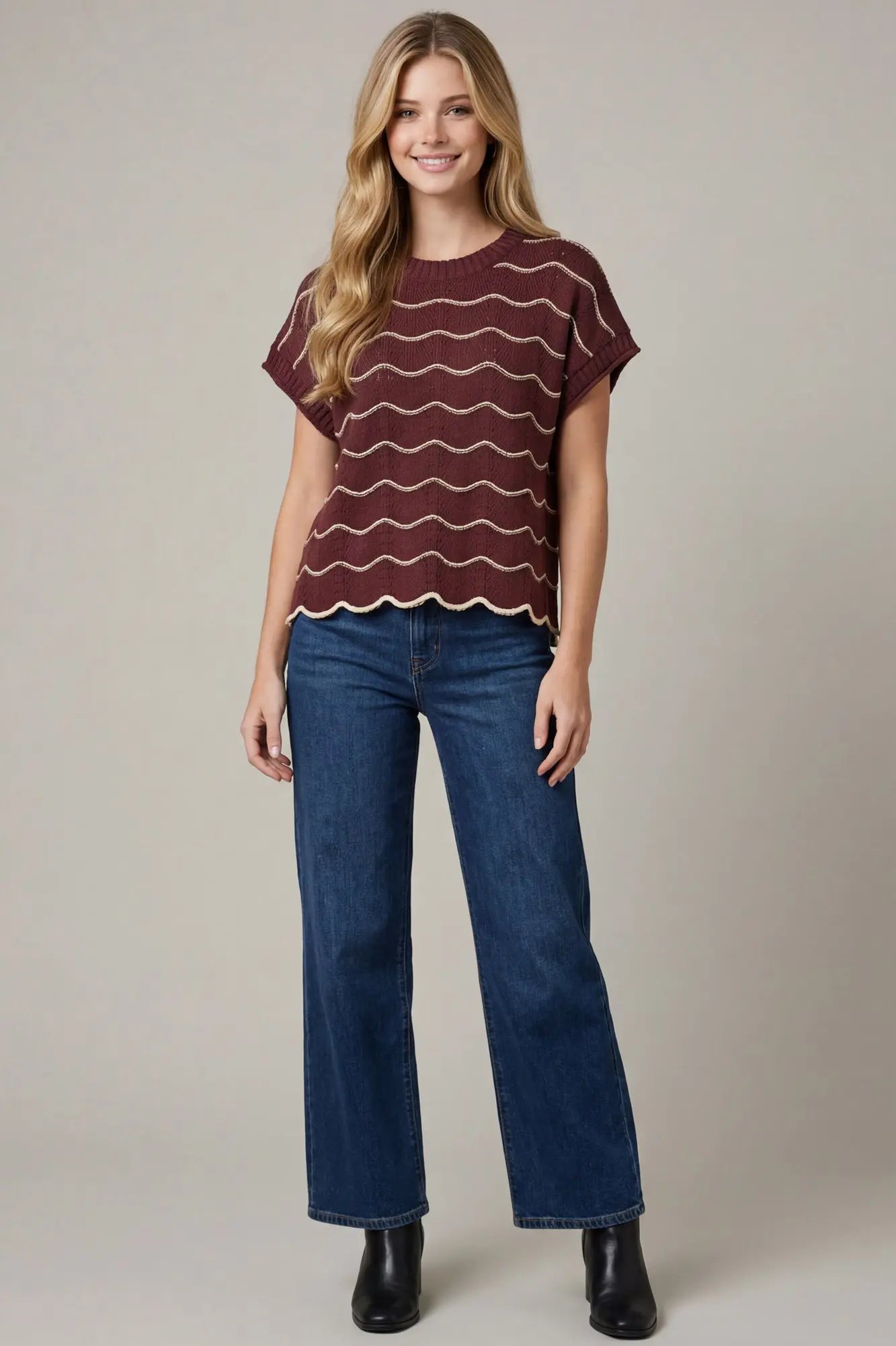 Harvest Waves Scalloped Knit Sweater Top - Halemi & Co.