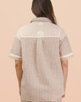 Lace Contrast Stripe Button Down Top - Halemi & Co.