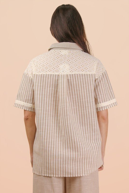 Lace Contrast Stripe Button Down Top - Halemi & Co.