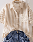 Lace Contrast Stripe Button Down Top - Halemi & Co.