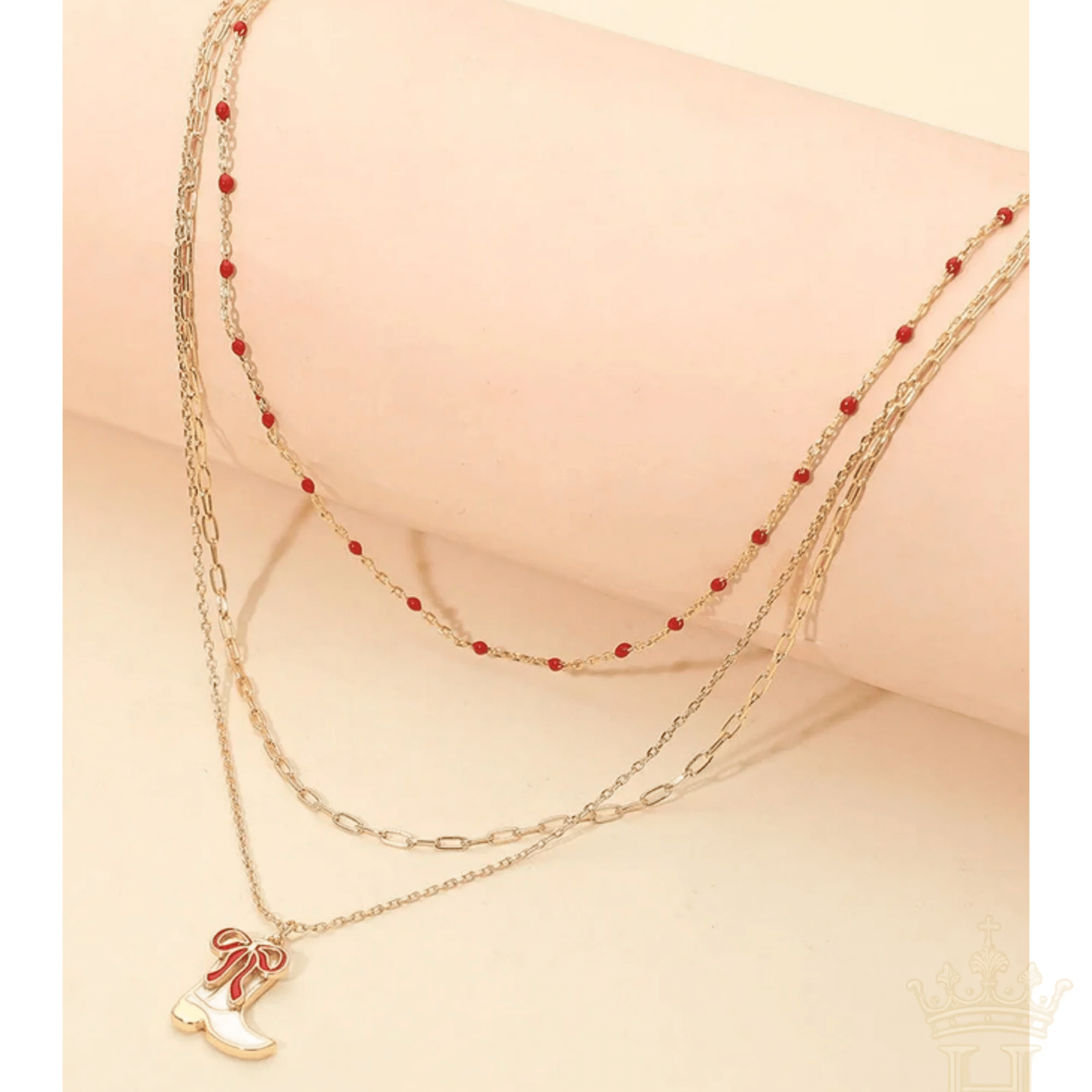 Layered Red Beaded Boot Charm Necklace - Halemi & Co.