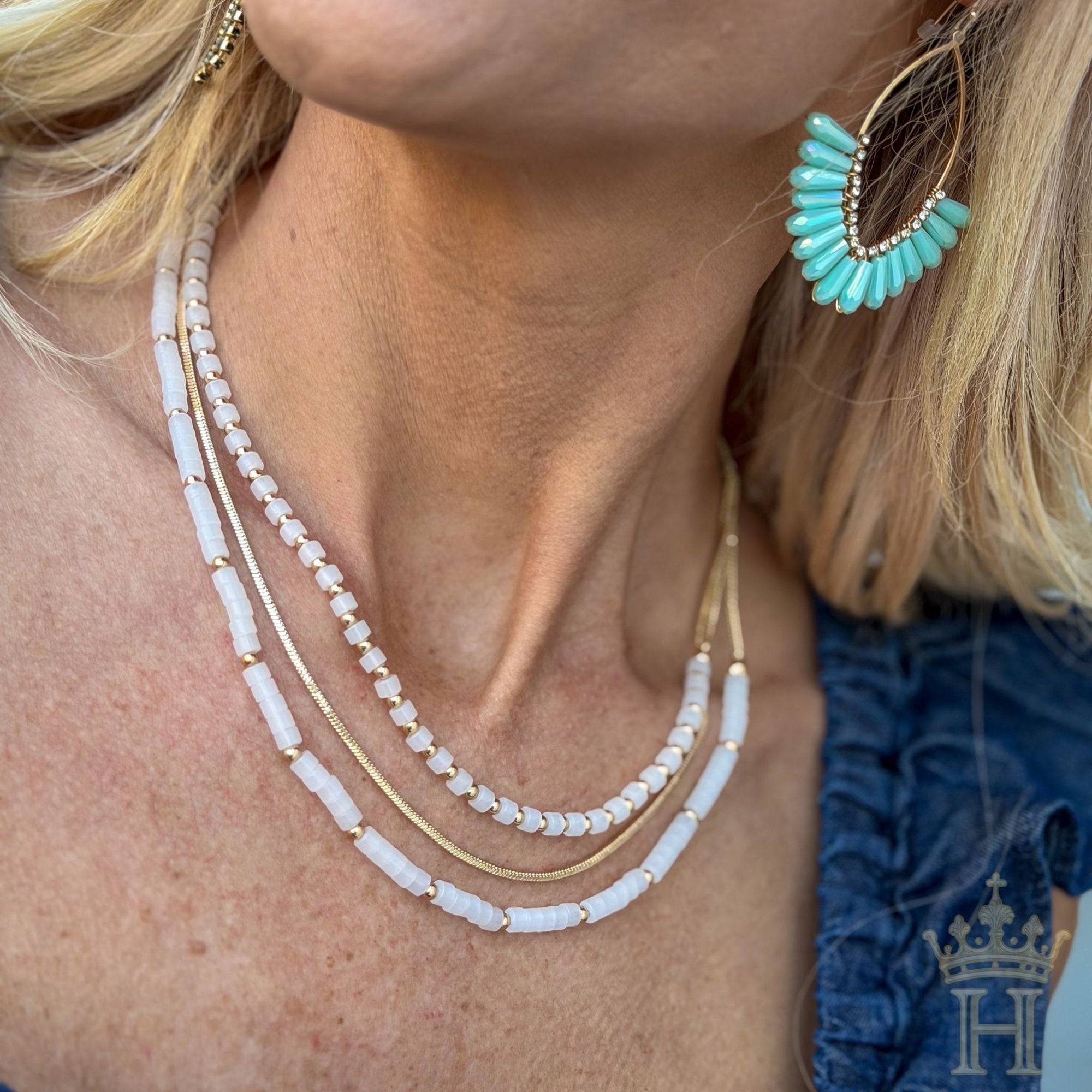 Layered white beaded gold chain necklace from Halemi & Co.
