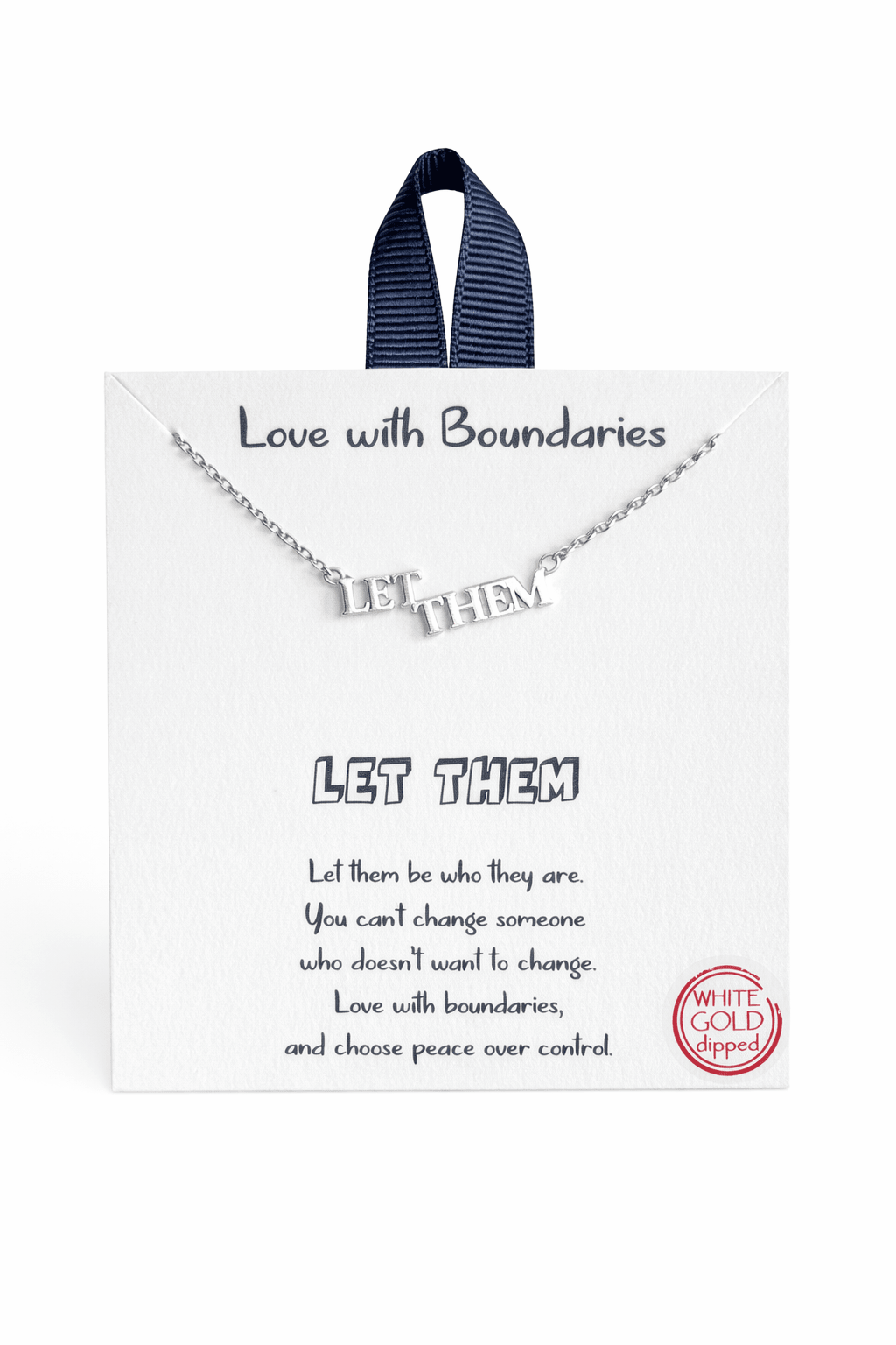 Silver Let Them necklace with a minimalist bar pendant engraved with an inspirational message.