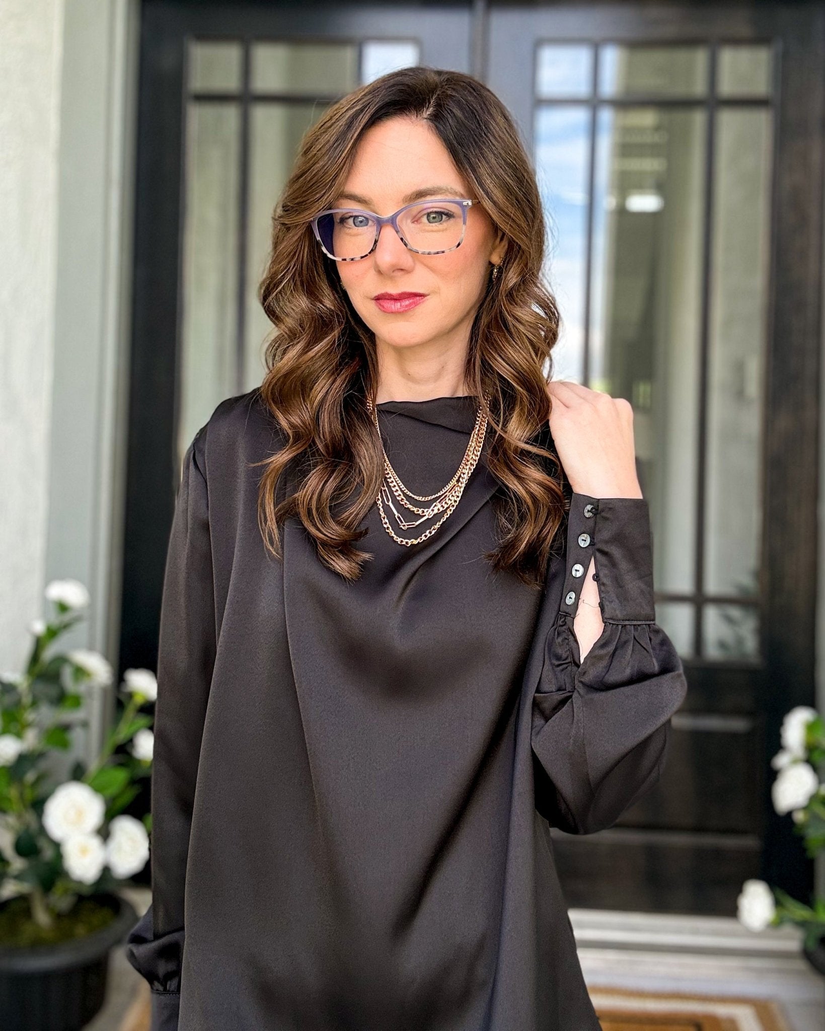 Midnight Luxe Satin Cowl Neck Blouse - Halemi & Co.