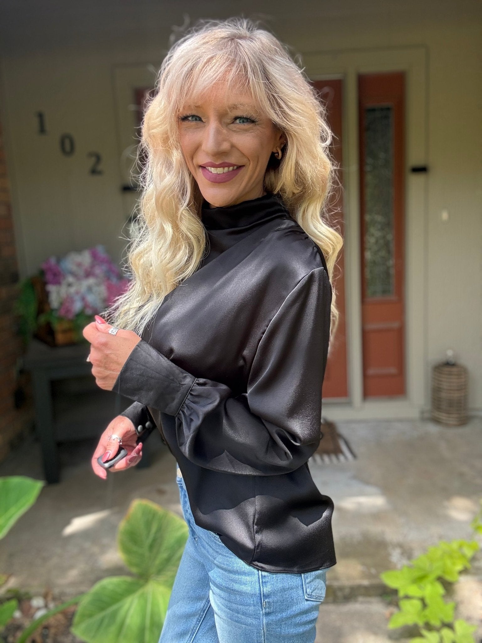 Midnight Luxe Satin Cowl Neck Blouse - Halemi & Co.