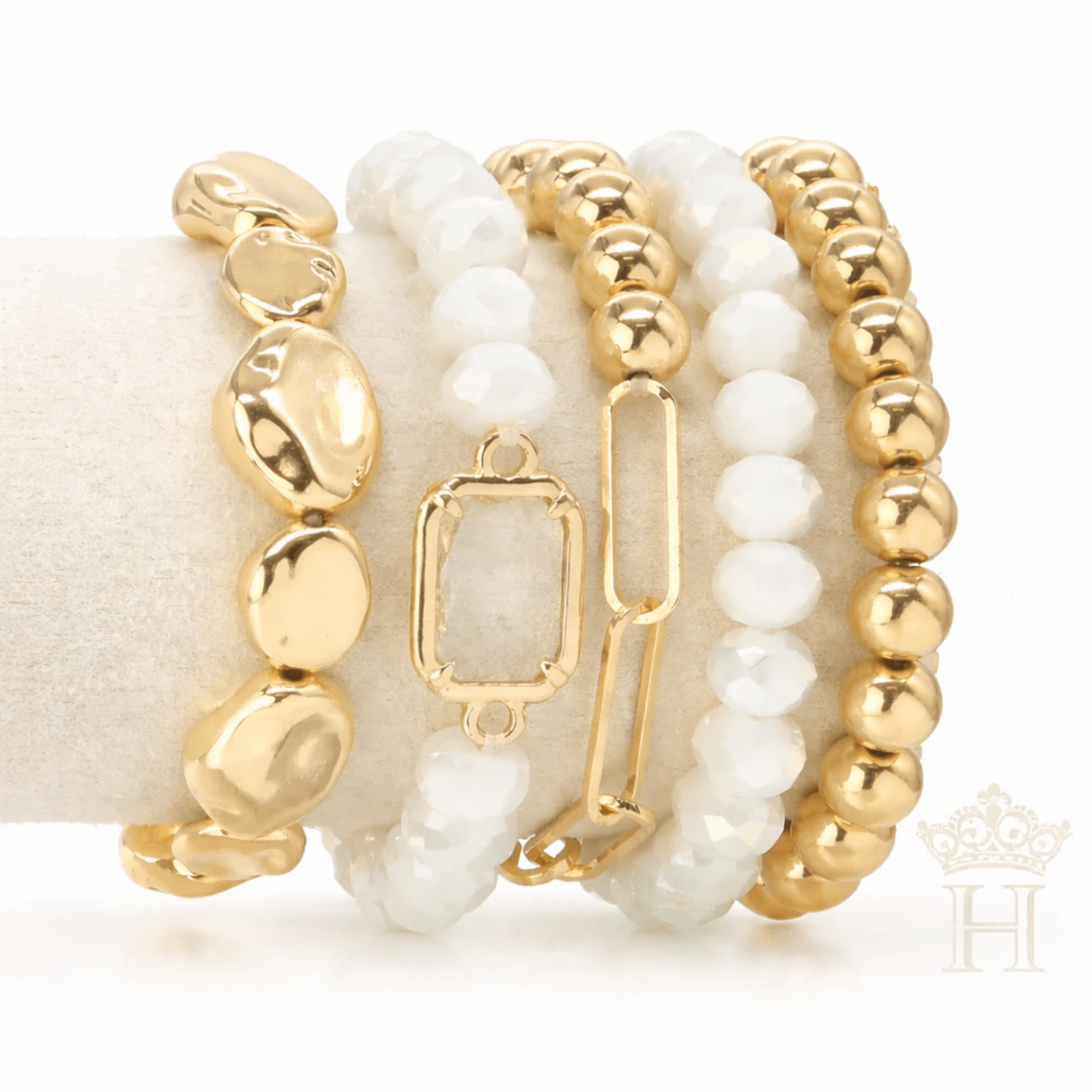 Mixed Bead & Gold Link Bracelet Set – 5 Piece Stackable Bracelet - Halemi & Co.