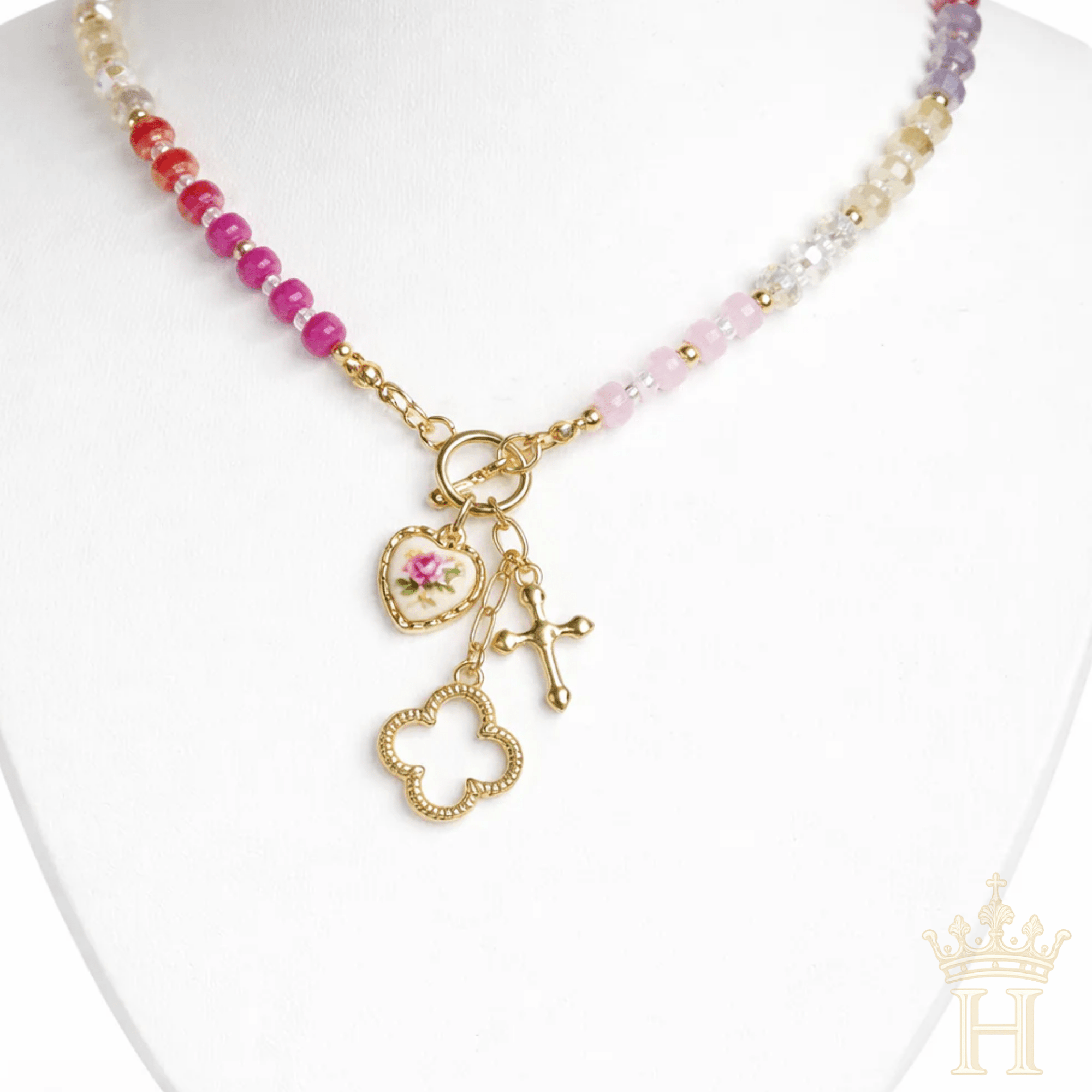 Multi Color Beaded Charm Necklace - Halemi & Co.