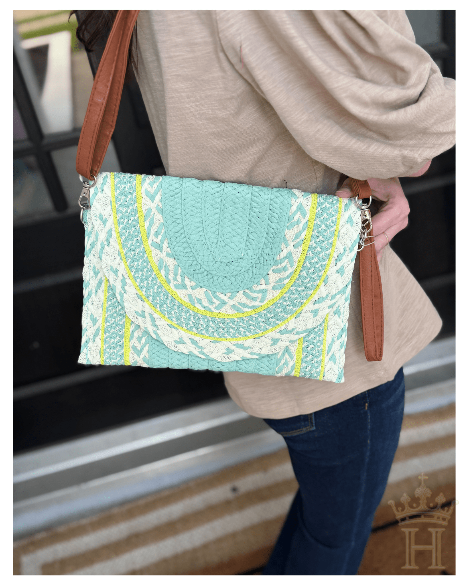 Multi Pattern Straw Envelope Crossbody - Halemi & Co.