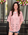 Oversized blush pink crochet button down shirt from Halemi & Co.