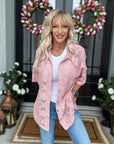 Oversized Crochet Button Down Shirt in Blush Pink - Halemi & Co.