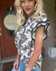 Paisley Ruffle Sleeve Top - Halemi & Co.