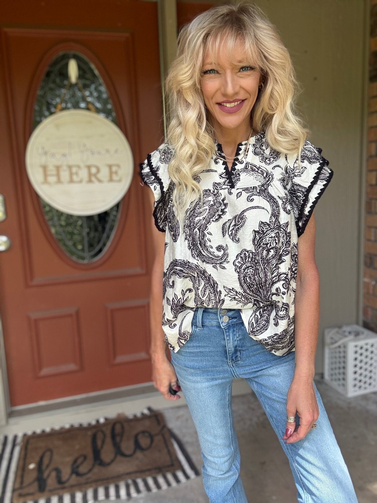 Paisley Ruffle Sleeve Top - Halemi & Co.
