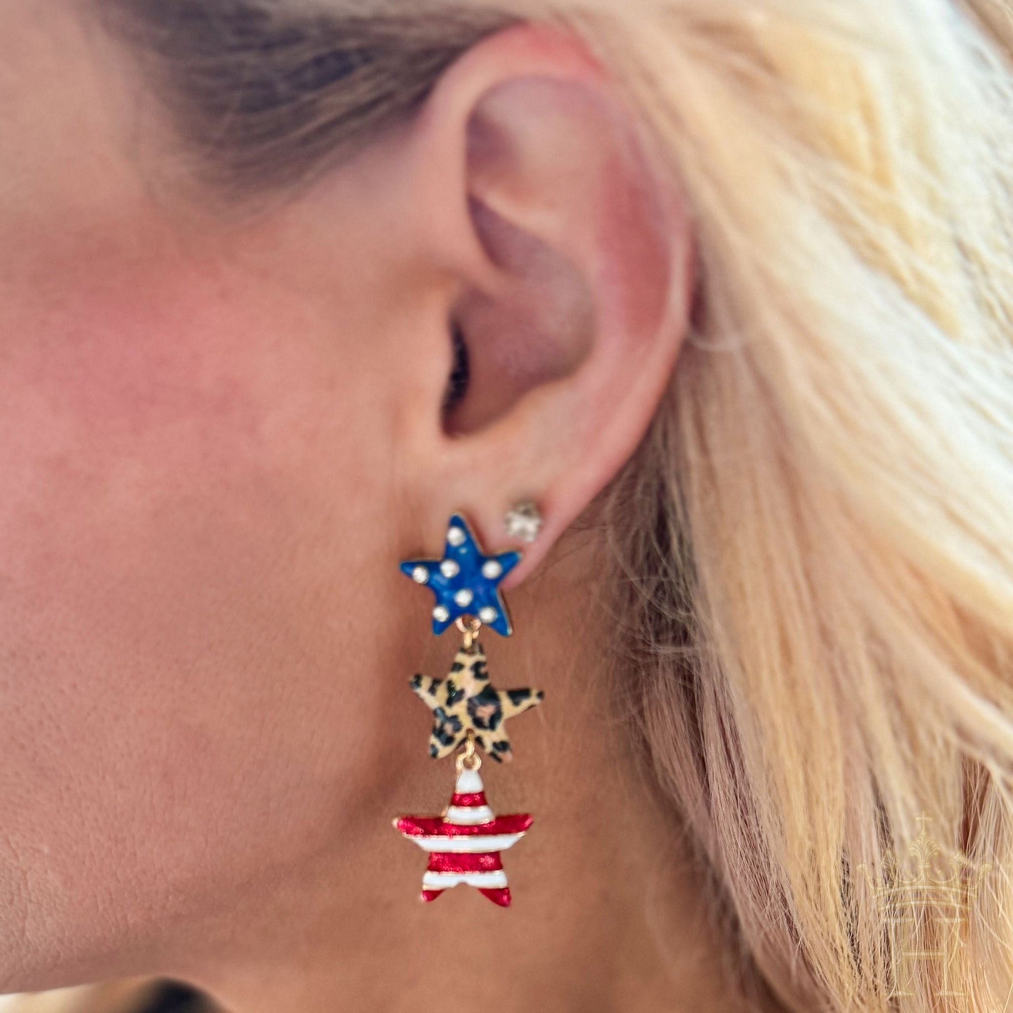 Patriotic Leopard Triple Star Drop Earrings - Halemi & Co.