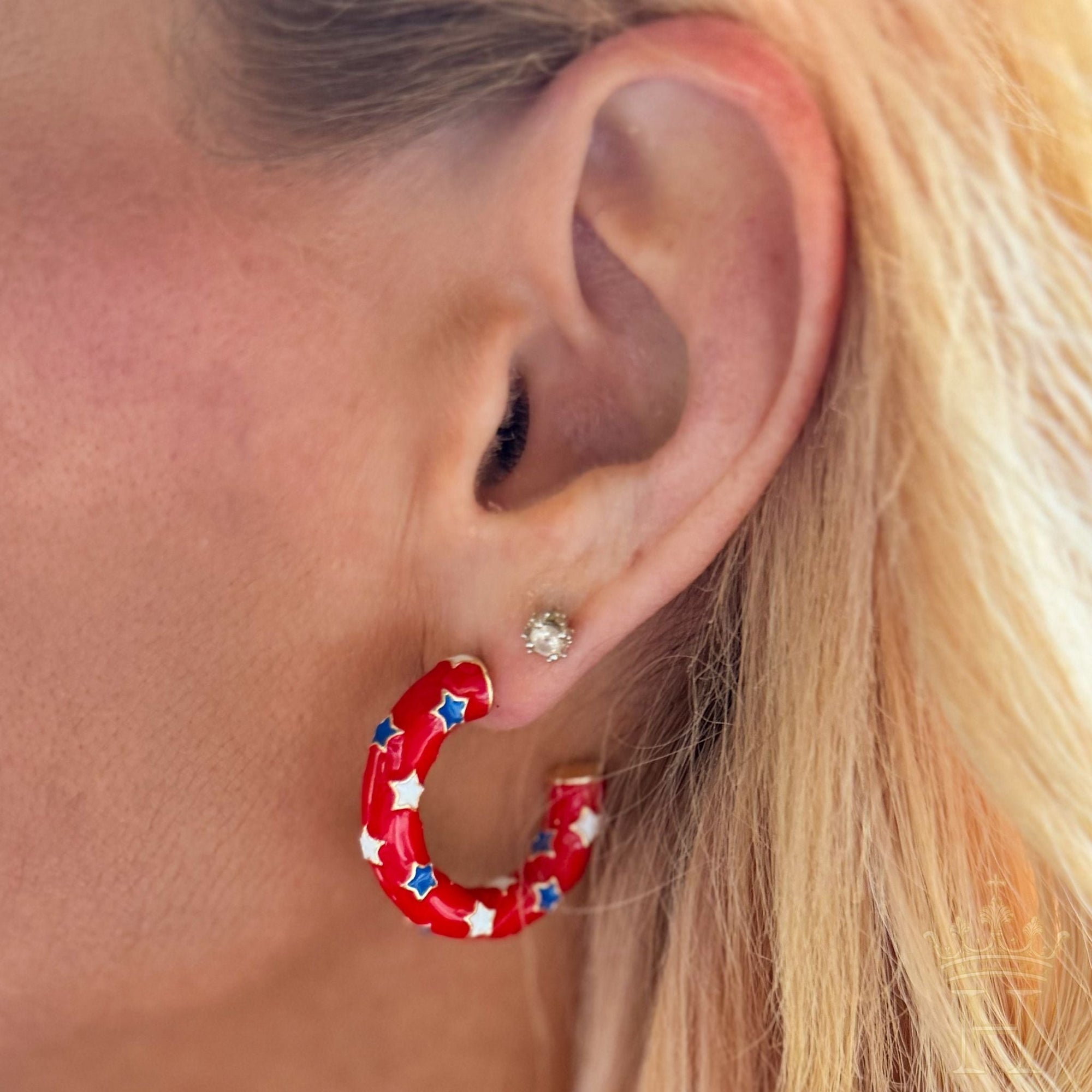 Patriotic Star Enamel Hoop Earrings - Halemi & Co.
