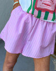 Pink and White Pinstriped Shorts - Halemi & Co.