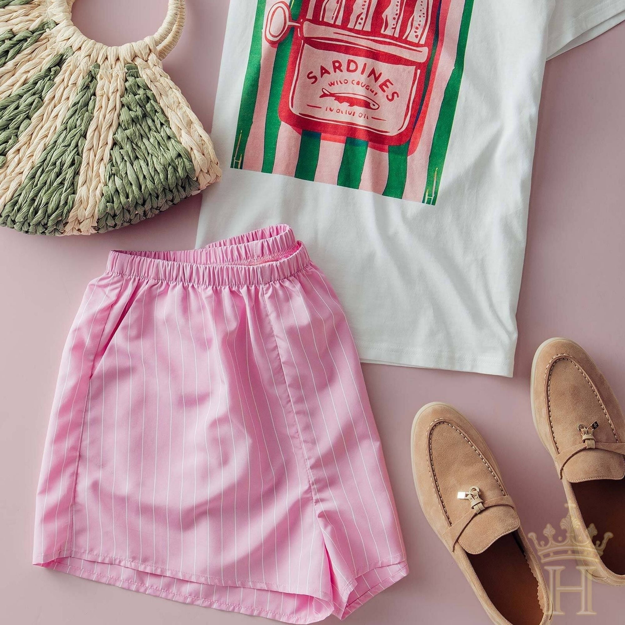 Pink and White Pinstriped Shorts - Halemi & Co.