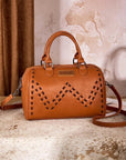 Wrangler brown Western satchel bag with woven detailing, double handles and adjustable crossbody strap