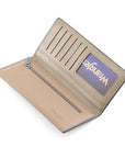 Interior of Wrangler taupe long wallet with card slots, ID window and zippered compartment