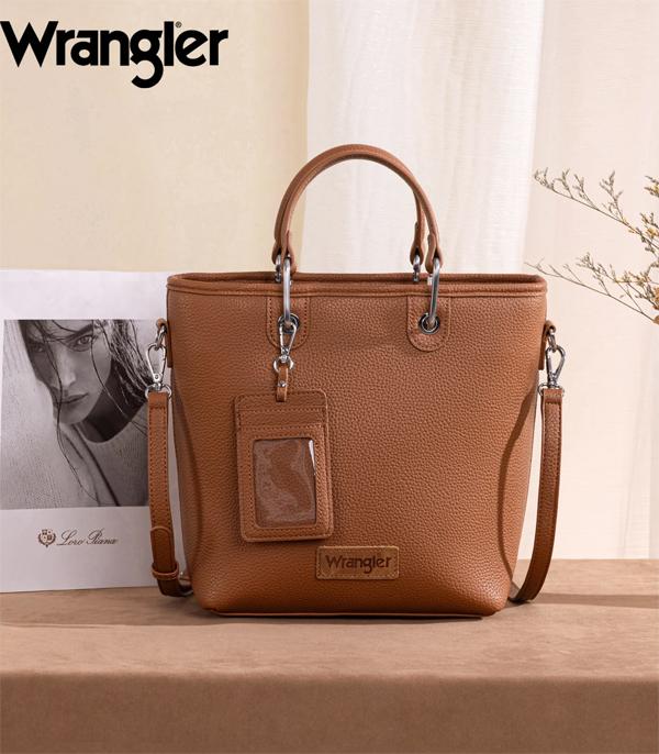 Wrangler brown top handle tote with detachable cardholder and crossbody strap