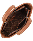Interior of Wrangler brown tote with zipper pocket and open storage compartment