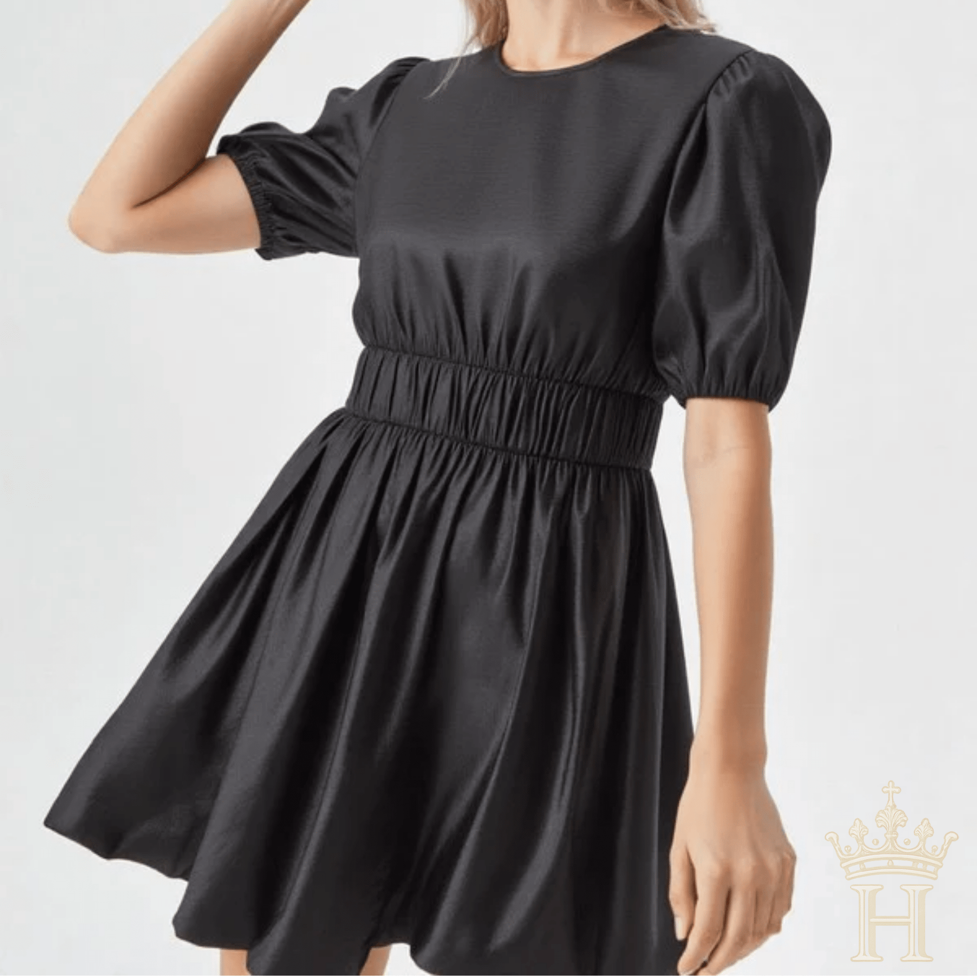 Black Puff Sleeve Bubble Hem Dress | Halemi & Co. Black Puff Sleeve Bubble Hem Dress | Halemi & Co.