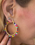 Rainbow Crystal Beaded Gold Hoop Earrings - Halemi & Co.