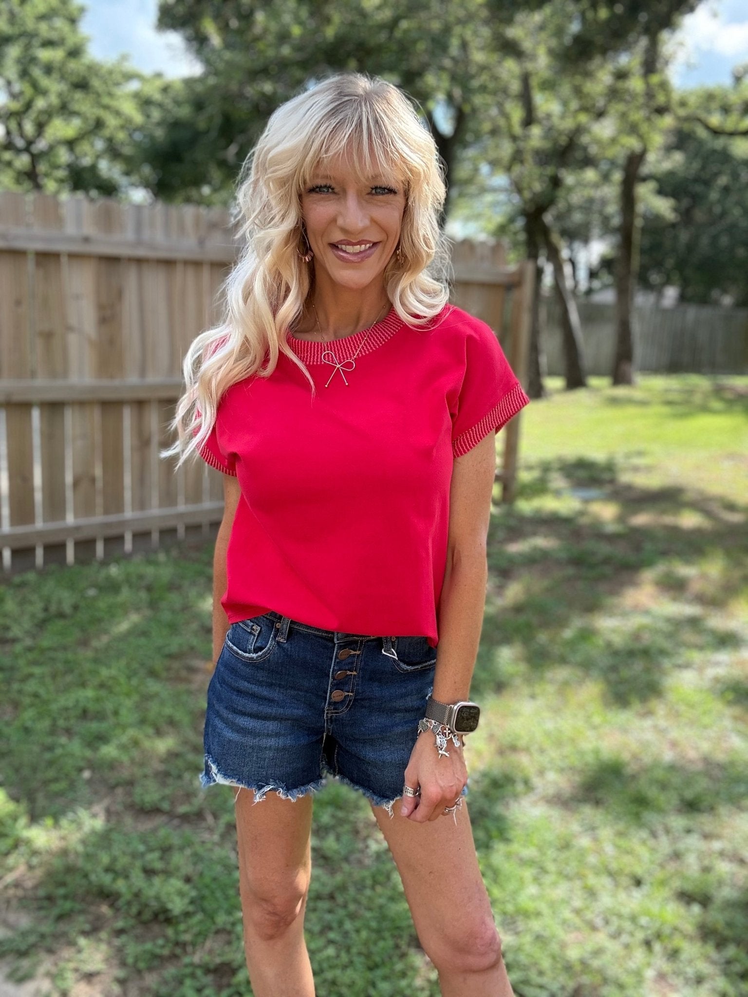 Red Rib Trim Top - Halemi & Co.