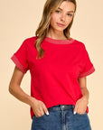 Red Rib Trim Top - Halemi & Co.