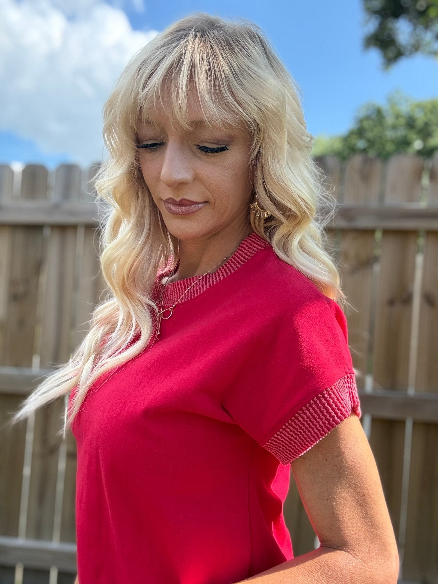 Red Rib Trim Top - Halemi & Co.