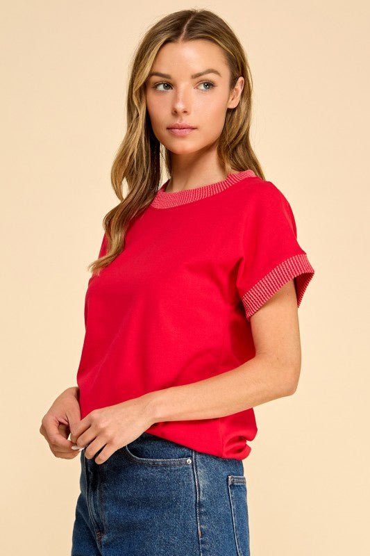 Red Rib Trim Top - Halemi & Co.