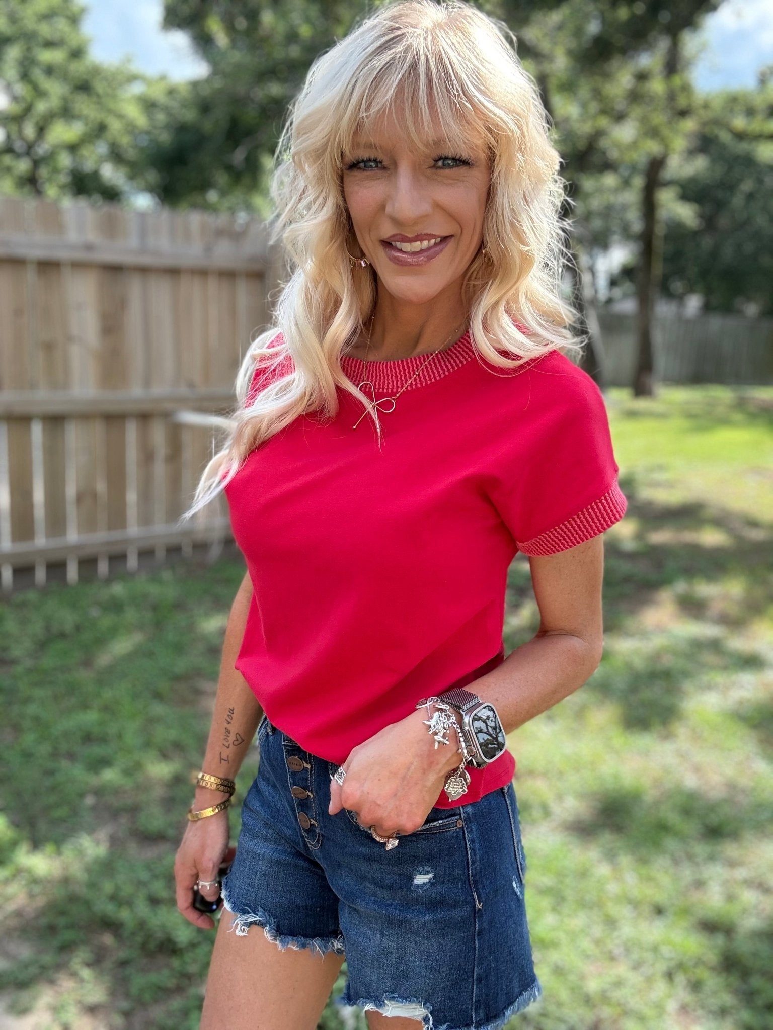 Red Rib Trim Top - Halemi & Co.