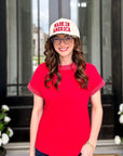 Red Rib Trim Top - Halemi & Co.