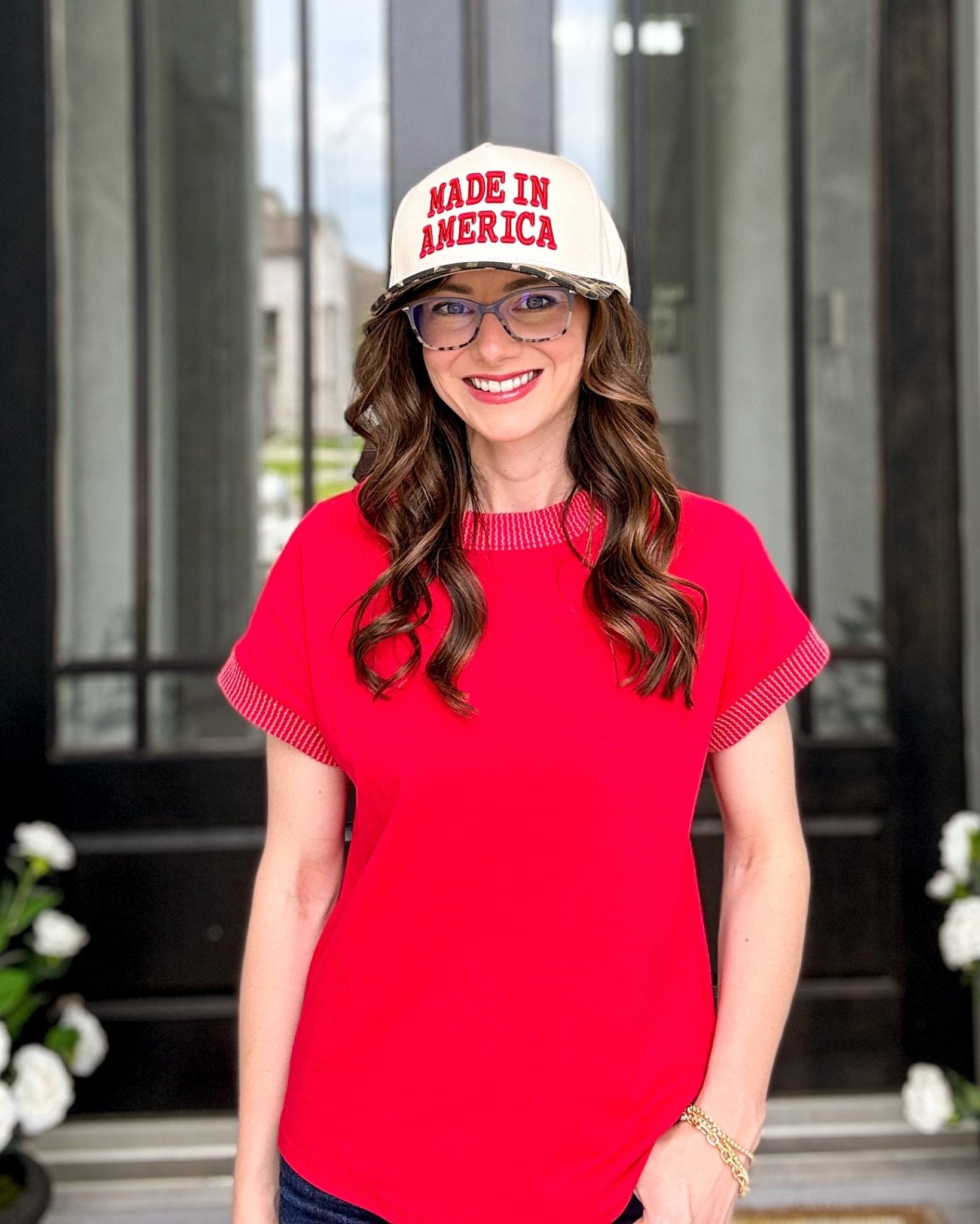 Red Rib Trim Top - Halemi & Co.