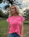 Red Washed Cuff Short Sleeve Tee - Halemi & Co.