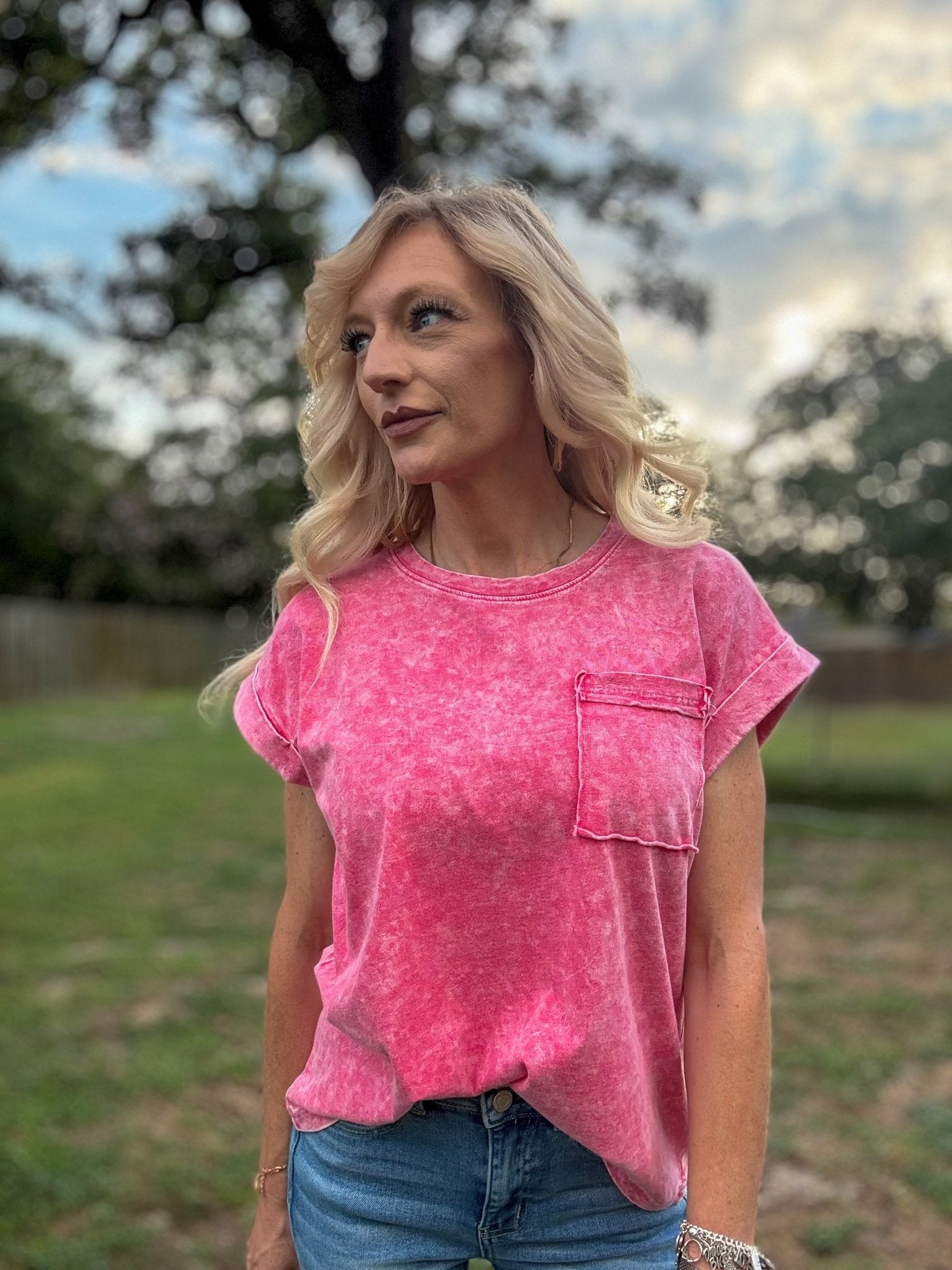 Red Washed Cuff Short Sleeve Tee - Halemi & Co.