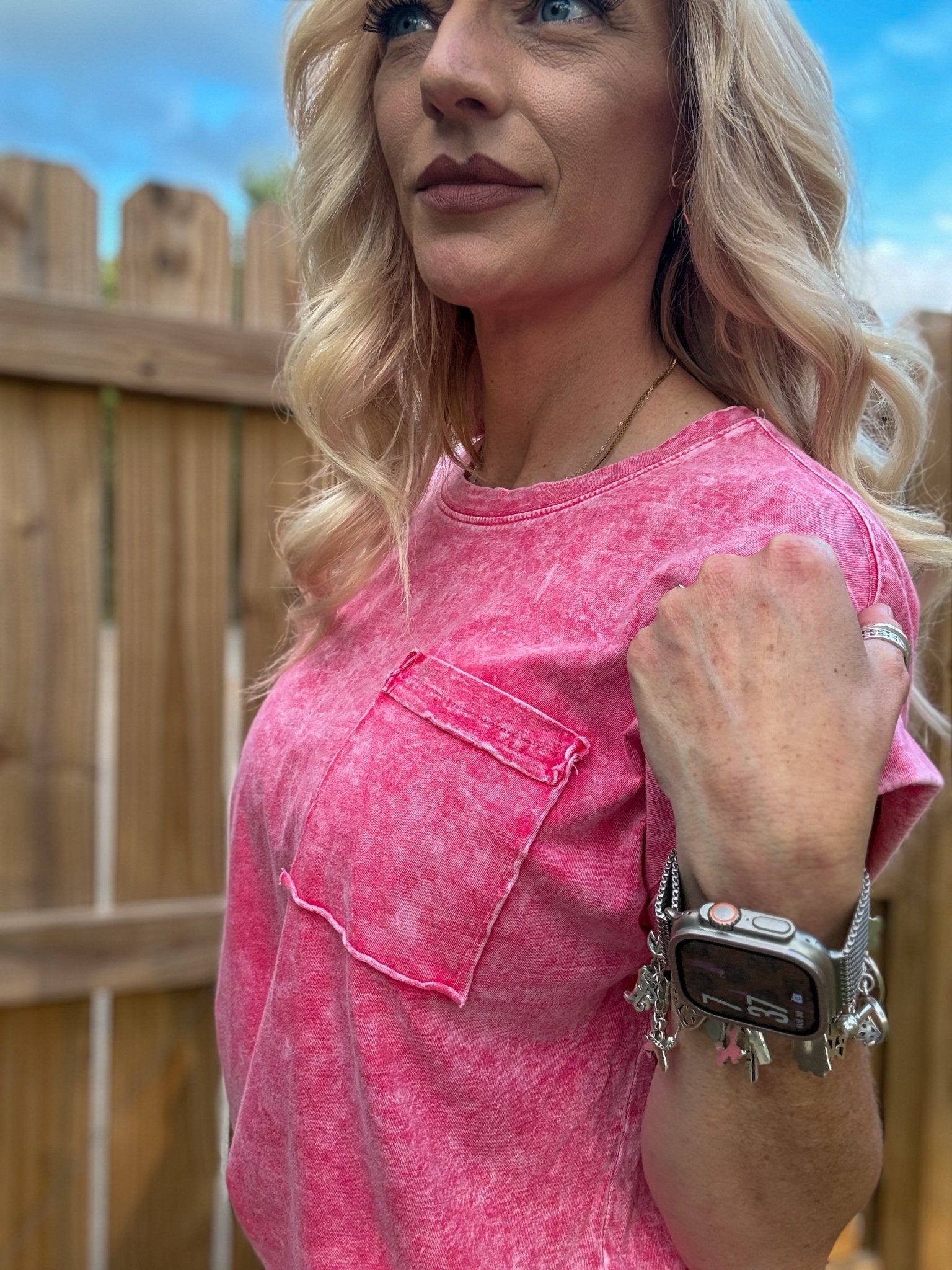 Red Washed Cuff Short Sleeve Tee - Halemi & Co.