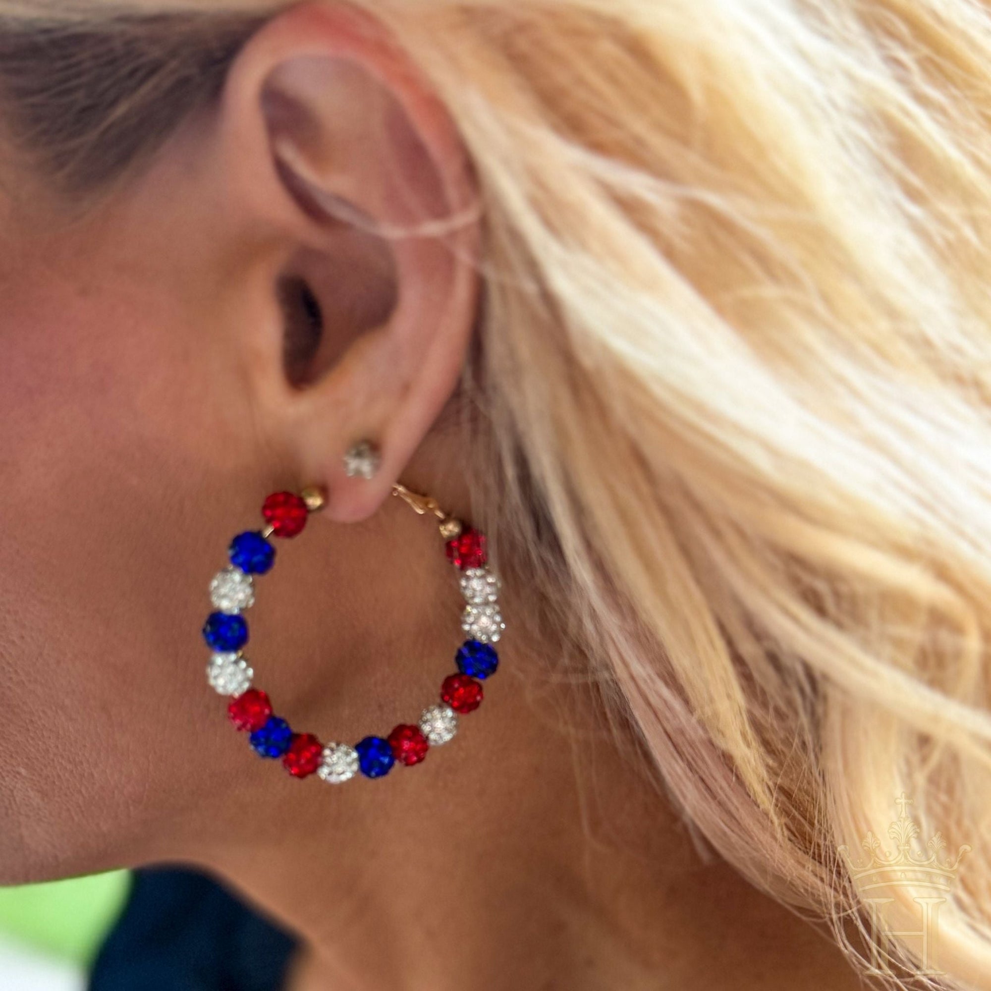 Red White & Blue Crystal Hoop Earrings - Halemi & Co.