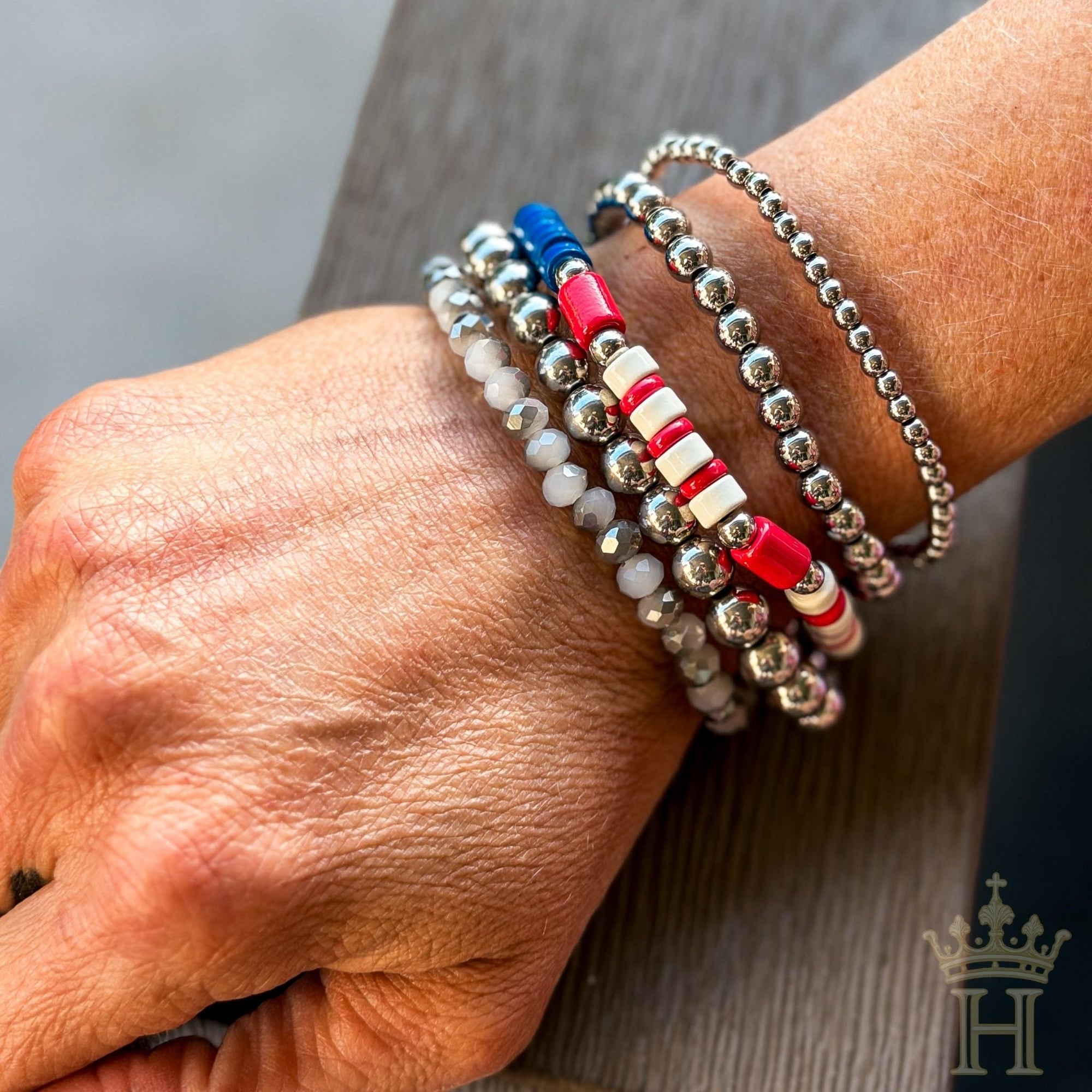 Red, White & Silver Patriotic Bracelet Stack - Halemi & Co.