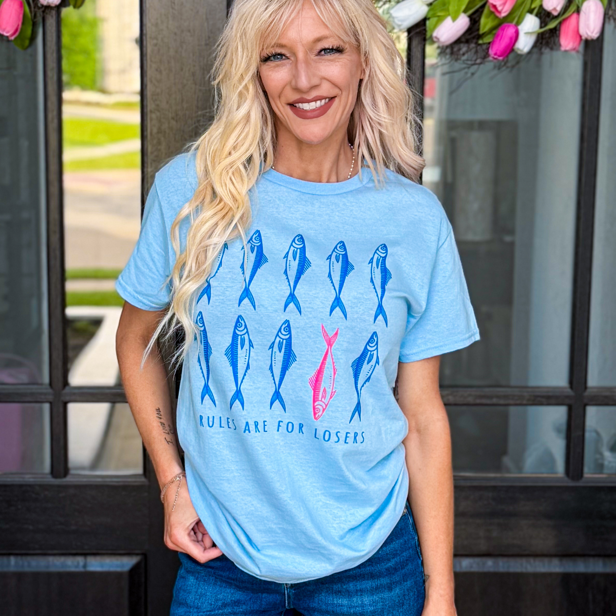 Rules Are For Losers Graphic Tee – Fish Grid Statement T-Shirt - Halemi & Co.