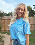 Sky Blue Mineral Wash Pocket Tee - Halemi & Co.