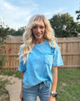 Sky Blue Mineral Wash Pocket Tee - Halemi & Co.
