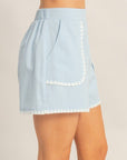 Sky Blue Scallop Trim High - Waisted Shorts - Halemi & Co.